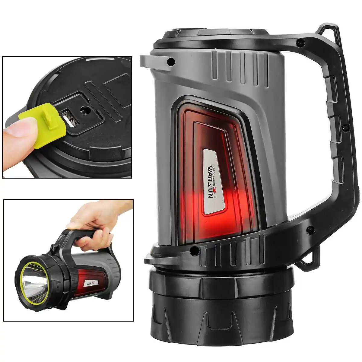 100W Super Bright USB LED Flashlight Searching Torches 2 Side Night Light Lamp Hand Camping Lantern 9800mAh Rechargeable Battery