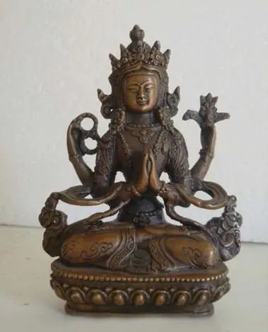 Tibet Buddhism bronze four hands Arm Kwan-Yin Guan Yin Bodhisattva Buddha Statue | Дом и сад