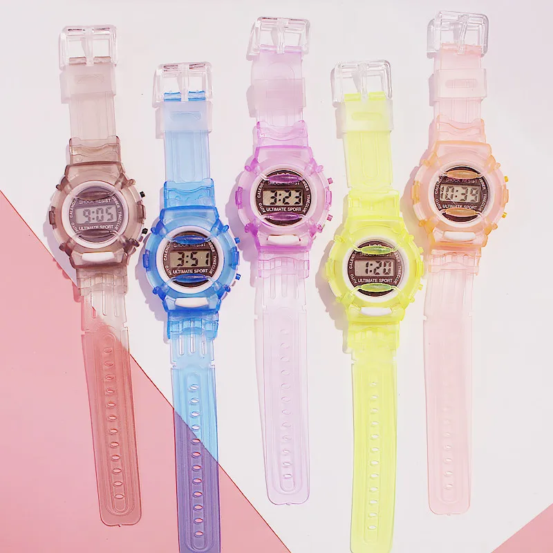 

Transparent Digital Children's Watch Student Table Korean Version of The Simple Silicone Strap Sports Kids watches