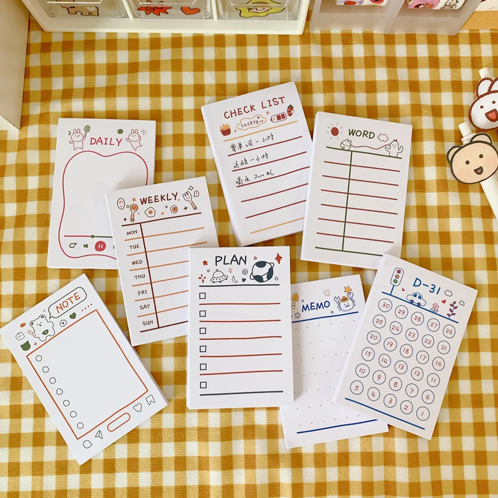 

50 Sheets Korean Cartoon Rabbit Memo Pad Student Diy Learning Notes Paper Simple Planner Stickers Kawaii To Do List Stationery