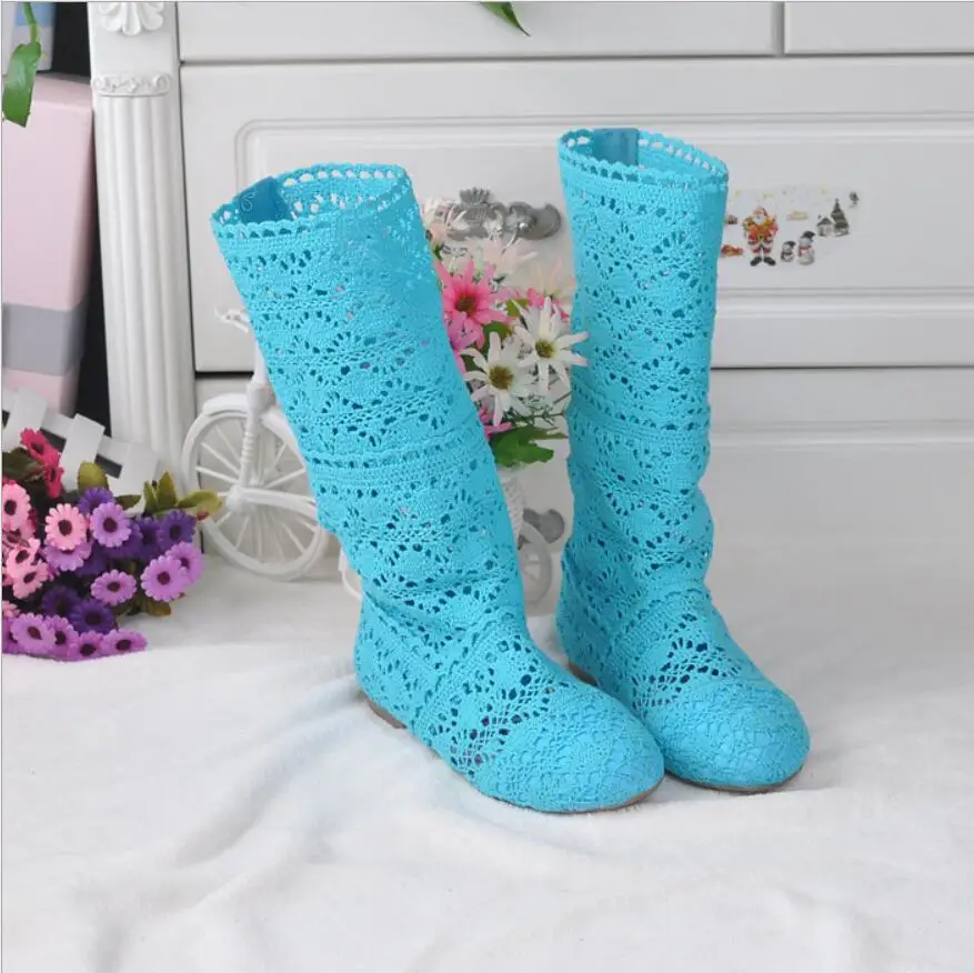 hollow boots shoes breathable knit line mesh boots summer women's knee high tube women's shoes 34-41 women boots