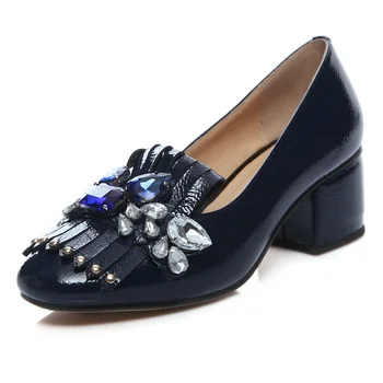 

New Style Women High Heels Pumps Genuine Leather Rhinestone Party Wedding Shoes Fashion Spring Autumn Basic Pumps For Women 39