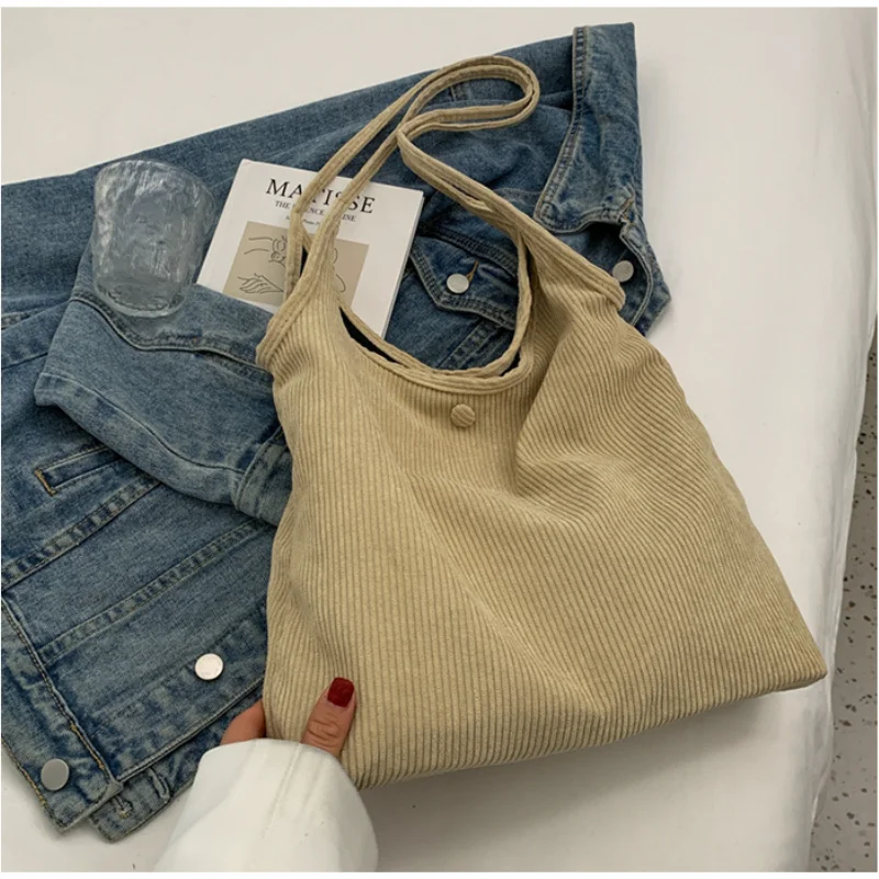 Reusable Foldable Grocery Bag for Women Female Canvas Shoulder Bag Environmental Storage Handbag