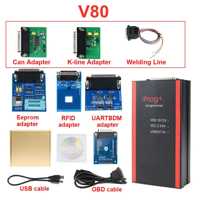 iprog with adapter V80 Iprog+ ключ программист поддержка IMMO+ коррекция пробега+ сброс подушки безопасности Iprog Pro до Замена Carprog - Цвет: iprog with adapter
