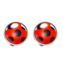 Fashion Ear Clip Ladybug Earrings Cosplay Ladybug Circle and Ladies Ladies Polka Dot Earrings Girls Party Gifts Anime Jewelry