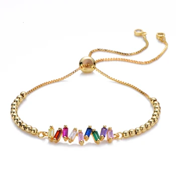 

New women's rainbow square bracelets&bangles jewelry cz zircon snake chain bracelet adjustable chain bracelet accessory femme