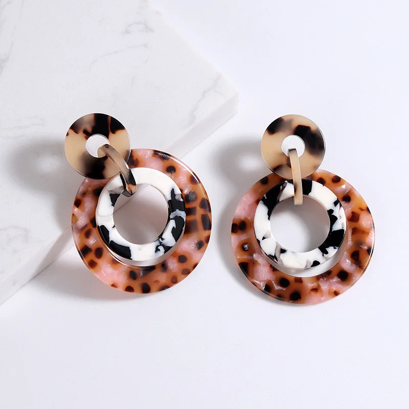 Tortoiseshell Big Circle Geometric Earrings For Women Leopard Acrylic Earing Bohemian Vintage Jewelry Pendientes Mujer Moda - Окраска металла: 001