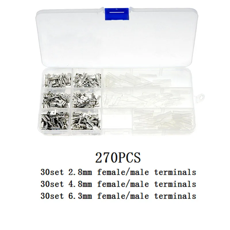 270pcs Silver 120 180 270 шт./кор. соединителя провода электрические провода обжимных разъёмов, коннекторов для 2,8 4,8 6,3 мм лопата с разъемами «Мама» и «комплект - Color: 270pcs Silver