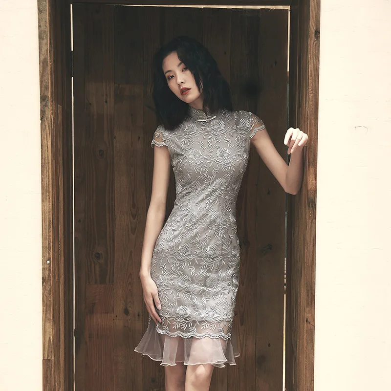 Сумка для волос поможет поколение Hong Yun Dream Lace Чонсам с вышивкой женское элегантное платье рыбий хвост однотонные платья