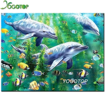 

100% Full 5d Diy Daimond Painting Dolphin Couple 3d Diamond Painting Rhinestones Diamant Mosaic Embroidery Animals YY2811