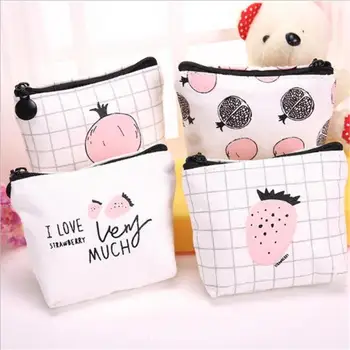 

Creative Canvas Fruit Strawberry Coin Purse Children Toy Cartoon Mini Coin KeyCard Case Student Gift Key card bag christmas gift