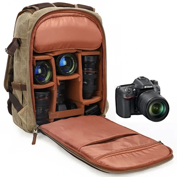

Outdoors Camera Backpack Bag Vintage Canvas Men Shoulders Bag Large Capacity Professional Rucksack Waterproof Digital Camera Bag