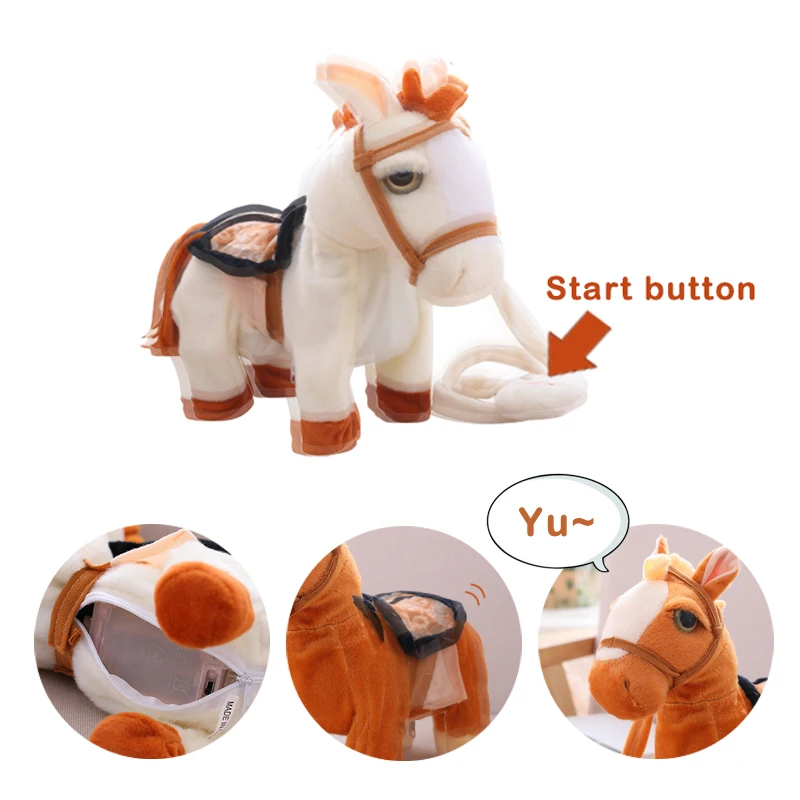 wedstrijd bruid Bourgeon Lood Touw Pony Speelgoed Paard Kan Lopen Elektrische Kinderen Gift Kan Run  Simulatie Muziek Knuffel|Elektronische Knuffels| - AliExpress