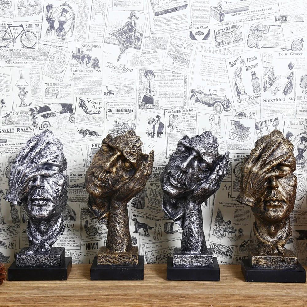 Resin Silence Is Gold Abstract Modern Sculpture Art Sculpture Statues Decoration Craft Figurine Ornament Home Office Decor