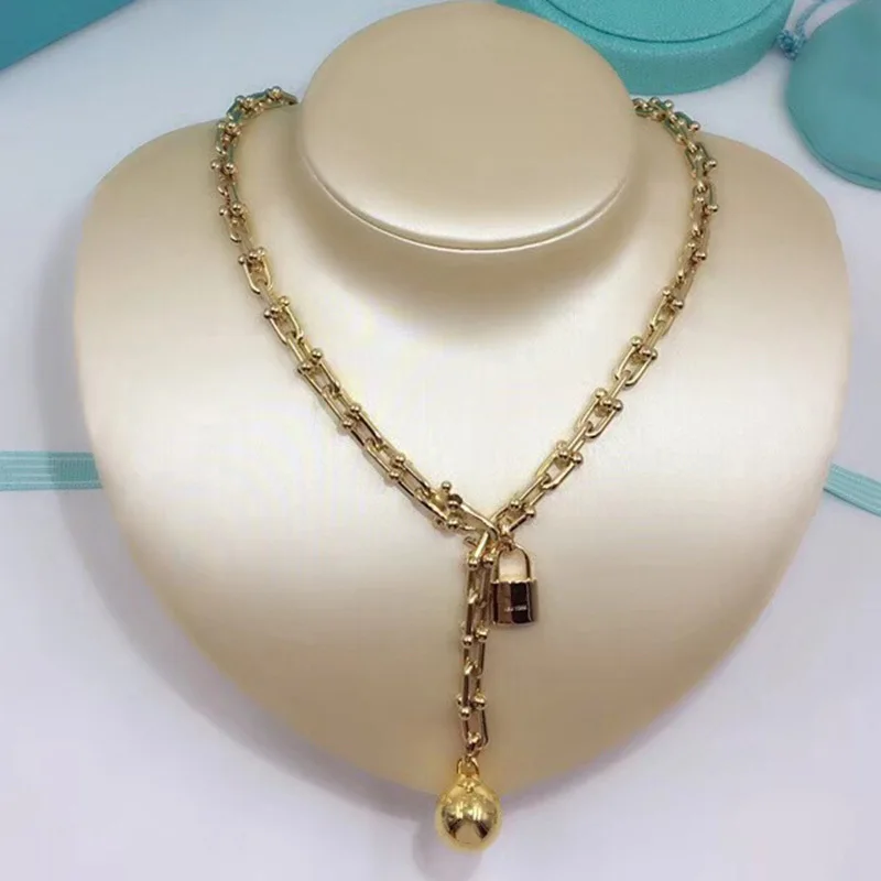 Gold Горячее предложение, Брендовое чистое 925 пробы Серебряное ювелирное изделие для женщин, ожерелье с шариками, большая цепочка, ожерелье, пара, панк, вечерние цепочки - Окраска металла: Gold