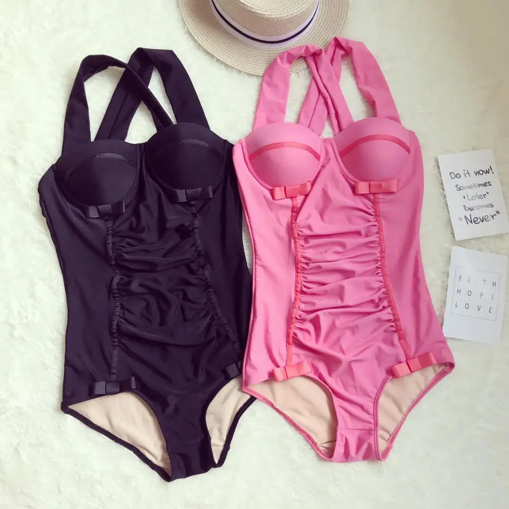 

Womens One Piece Swim Suit Lady's Swimsuit Swimsuits Sports Jumpsuit Japan New Tied Underwire Bracket Push Ups Women For Beach