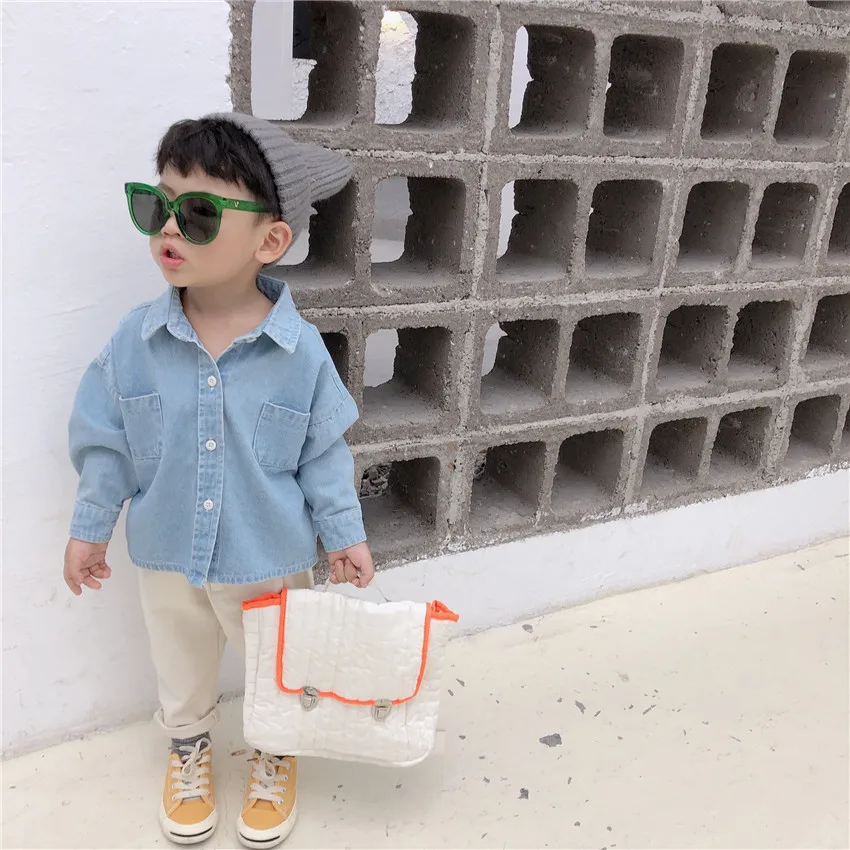 Korean Style Girls Boys Denim Shirt Autumn Fashion Cotton Kids Girls Blouse 1-6 t