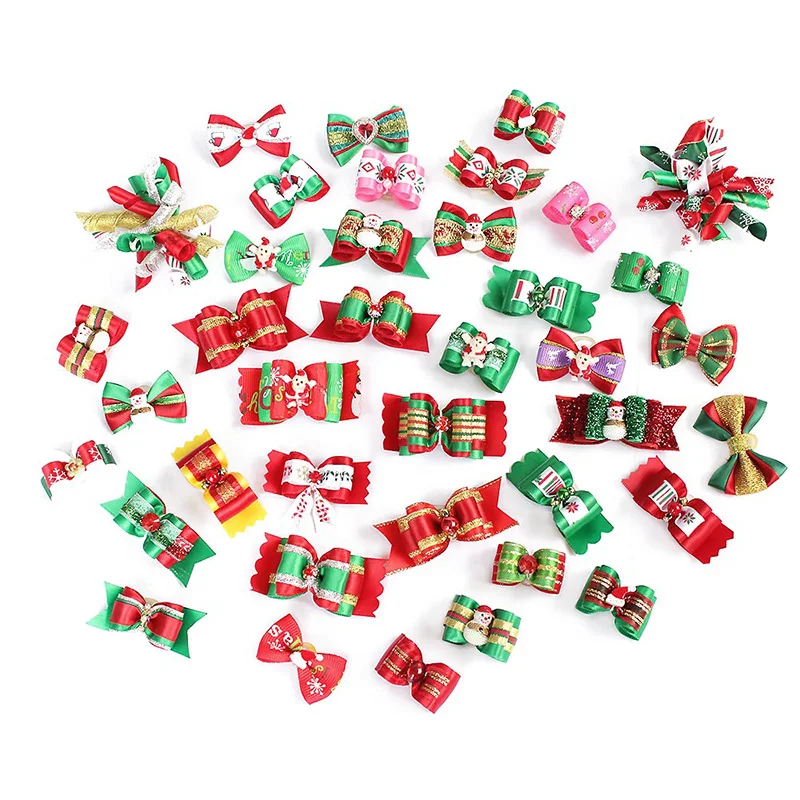 10Pcs-50-Pcs-100-Pcs-Handmade-Christmas-Dog-Bows-Ribbon-Festival-Grooming-Bows-6011005-Puppy-Accessories
