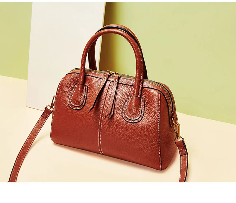 Lady real leather bag pillow bag handbag autumn winter female style head layer cowhide litchi grain one shoulder cross bag