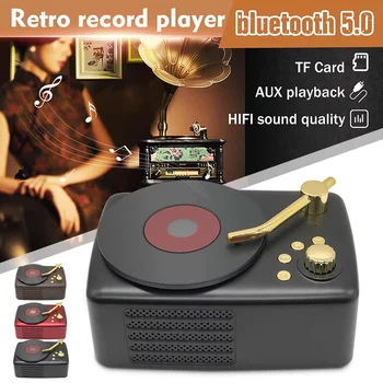 

Retro Gramophone bluetooth Speaker HIFI Speaker Wooden Nostalgic Player Handsfree 1500mAh Battery Mini Gift Stereo Built-in Mic