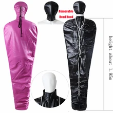  BDSM Leather Full Body Binder Mermaid Mummy Bondage Sleeping Bag Sack Removable Head Hood Slave Binding Bodysuit SM Game Sex Toy 