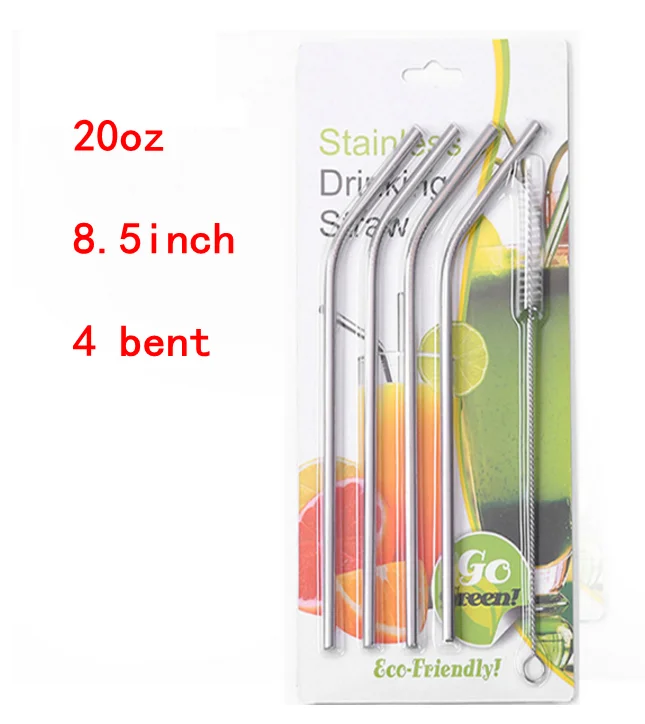 20oz 100sets 4+1/set Reusable 8.5 10.5 inch Straight/Bent 304 Stainless Steel Metal Drinking Straw With Clean Brush For 20oz/30oz Mug - Цвет: 20oz