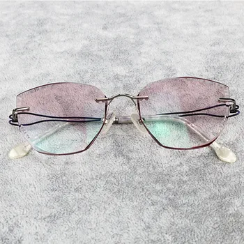 

IE.B New Net Red Retro Cat Eye Rimless Female Glasses Custom Prescription Fashion Gradient Color Myopia And Hyperopia Glasses