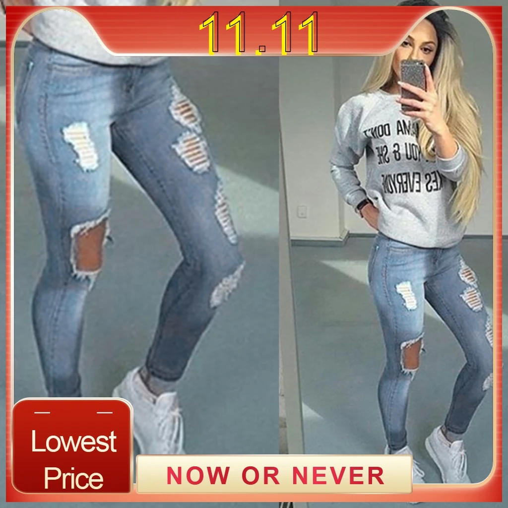 Boyfriend Hole Ripped Jeans Women Pants Cool Denim Vintage Straight For Girl High Waist Casual Female Slim | Женская одежда