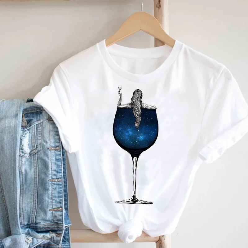 Women Printing Clothing Wine Lady Short Sleeve Casual 90s Cartoon Fashion Clothes Print Tee Top Tshirt Female Graphic T-shirt
