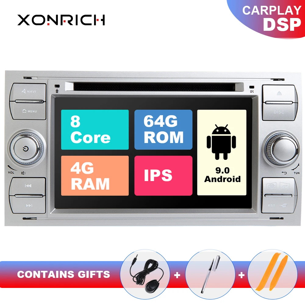 DSP 2 din Android 9 автомобильный Радио мультимедиа для Ford Focus 2 3 mk2 Mondeo 4 Kuga Fiesta Transit подключения S-MAXC-MAX ips 8 Core4G 64G