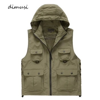 DIMUSI-남성용 클래식 조끼, 통기성 멀티 포켓, 메쉬 민소매 재킷, 아웃웨어, 낚시 조끼, 의류, 여름