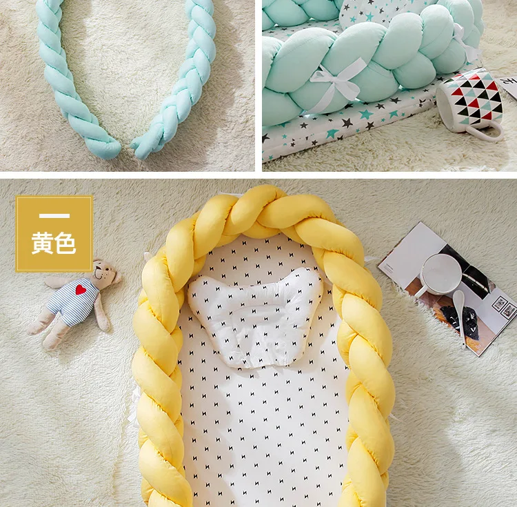 Portable Baby Knit Crib with Pillow Newborn Sleeping Nest Playen Bed Travel Bassinet Bumper Removable And Washable 0-24months