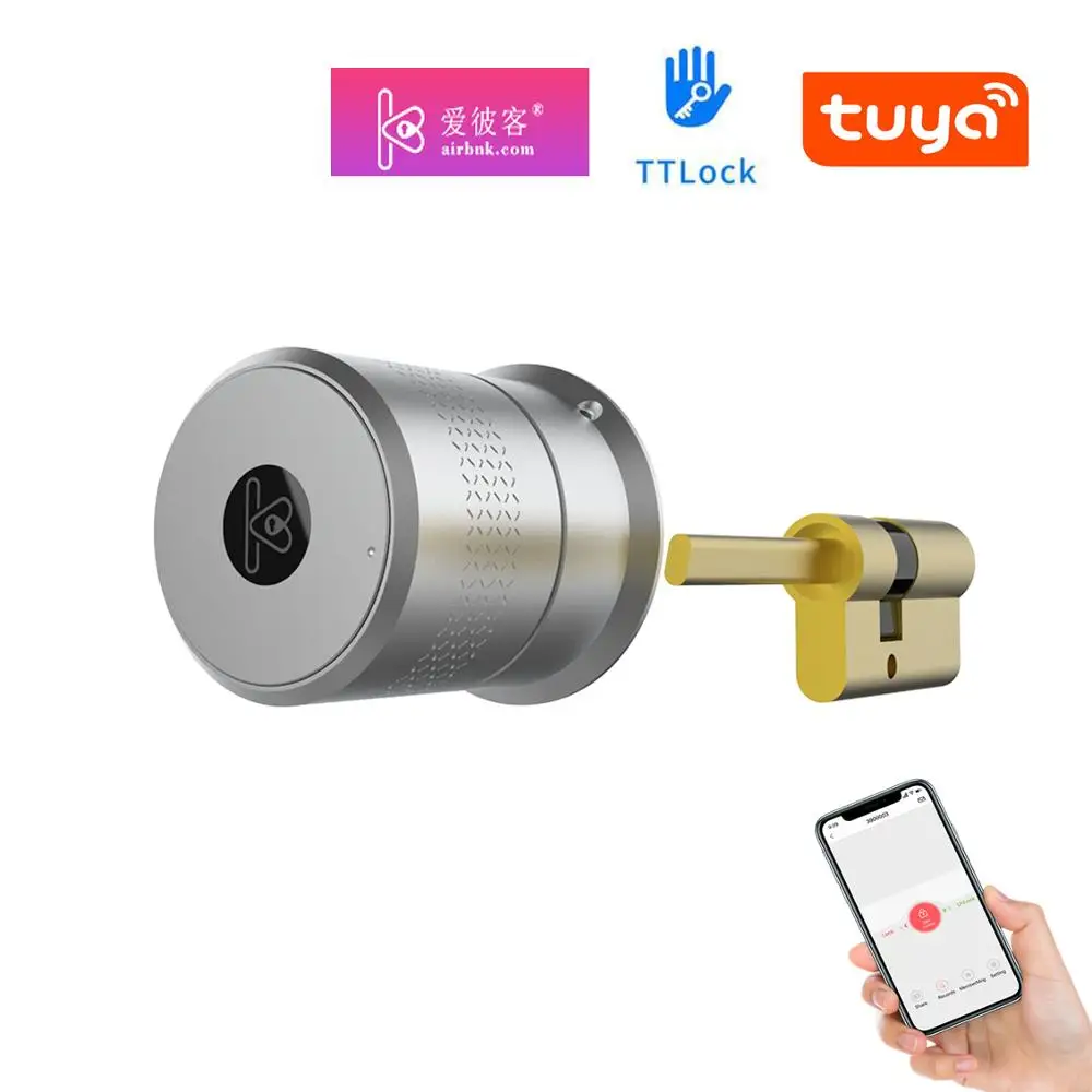 Smart Bluetooth Remote Control EU Cylinder Lock Fingerprint Keypad Airbnk TTLock Tuya APP Optional