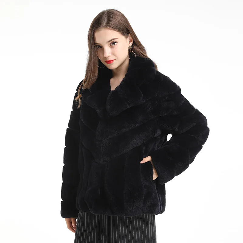 

2019 Europe And The United States Fashionable New Leather Rex Rabbit Fur Twill Brief Paragraph Otter Rex Rabbit Fur Fur Coat