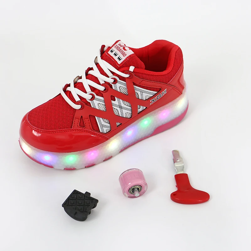 Two Wheels Luminous Sneakers Led Light Roller Skate Shoes for Children Kids Shoes Boys Girls Shoes Light Up Unisex Red Blue