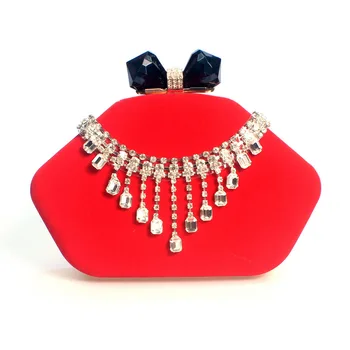 

Red Wedding Purse Fashion Evening Clutches Rhinestone Diamond Tassel Satin Women Purses Elegant Lady Messenger Small Handbags