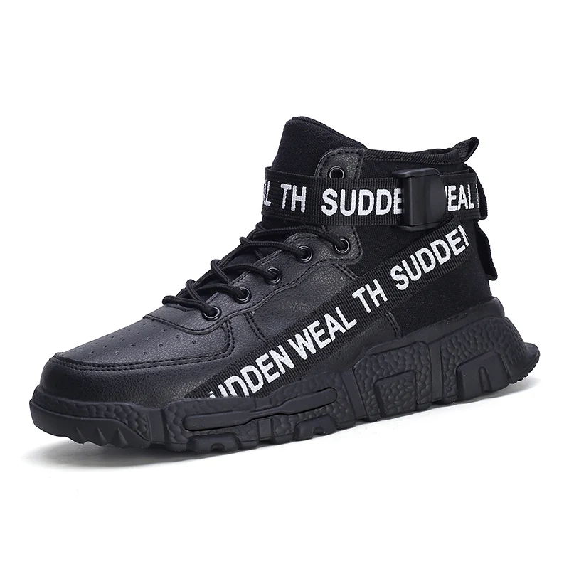 Men's Spring Autumn Fashion Leisure Casual Shoes Mesh Fabric Lightweight Hiking Walking Running Sport Sock High-top Sneakers - Цвет: Black