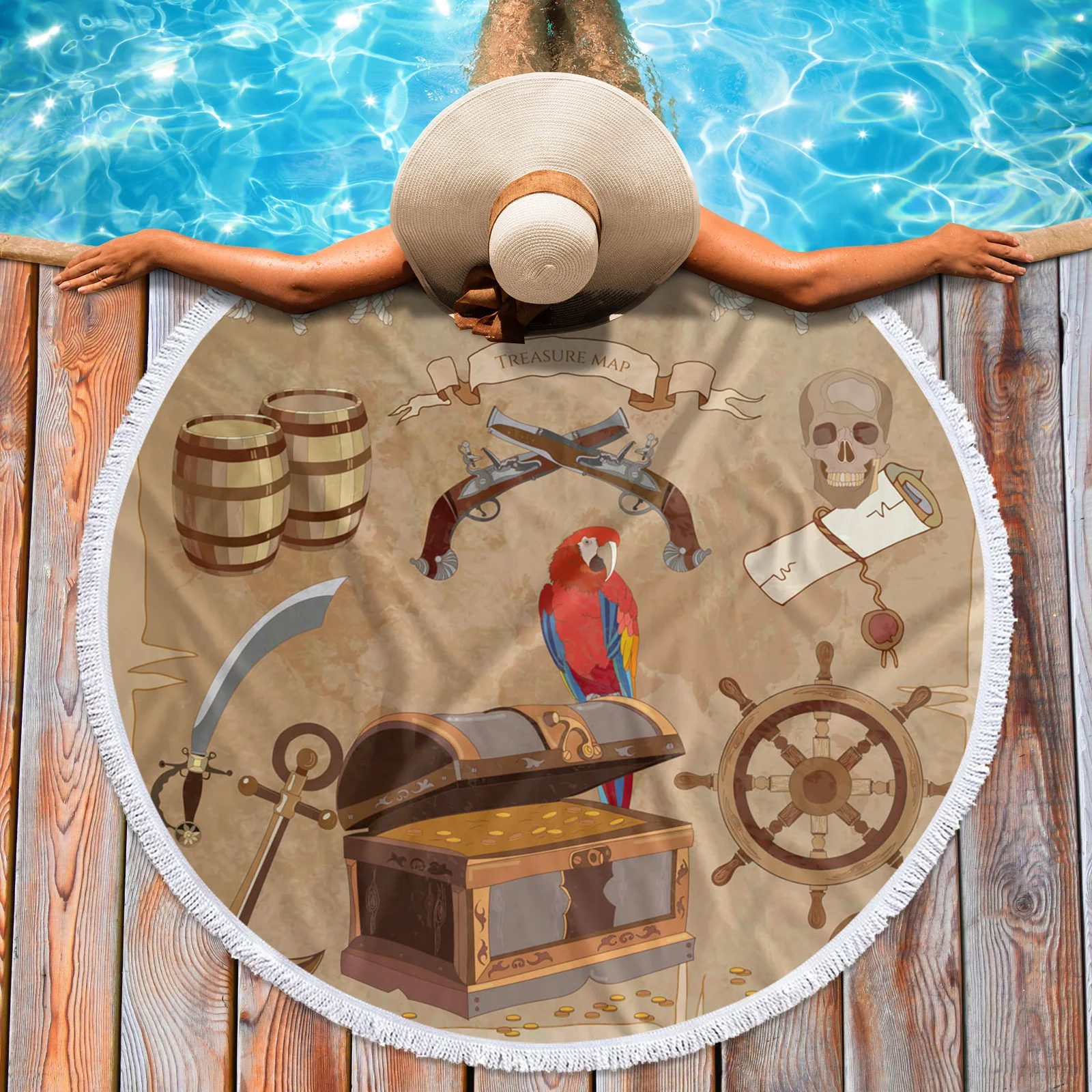 Pirate Parrot Bones Skull Rudder Anchor Ancient Microfiber Beach Towels Summer Outdoor Carpet Quick Dry Bath |