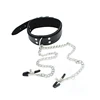 Faux Leather Choker Collar with Nipple Breast Clamp Clip Chain Couple Funny and interesting Adult