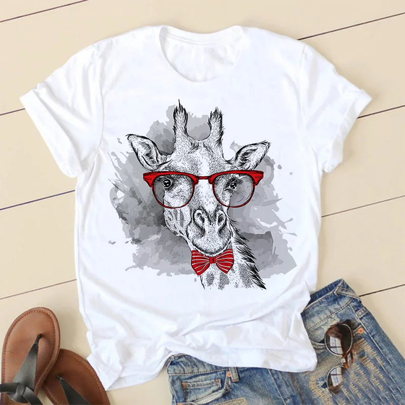 Giraffe Print Pink Woman Tshirts Women's Summer Harajuku Fun Cute Animal Pattern T Shirt Women Tops Casual Short Sleeve T-shirt