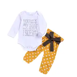 Весенне-осенняя одежда для малышей; хлопковая одежда для новорожденных; модная желтая точка; комплекты одежды для детей; повязка на голову