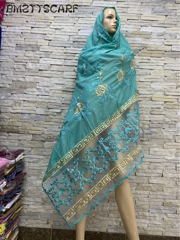 Real Shot!African Women Cotton Scarfs Cotton Splicing Net Scarf Soft Headscarf Women Hijab Scarf on Sales BM818