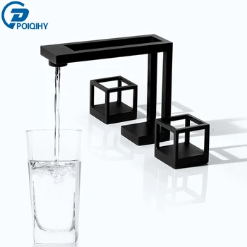 

POIQIHY Geometric Visual Black Bathroom Faucet Brass hot and cold Basin Mixers Double Handle Three Hole Creative Faucet Tap