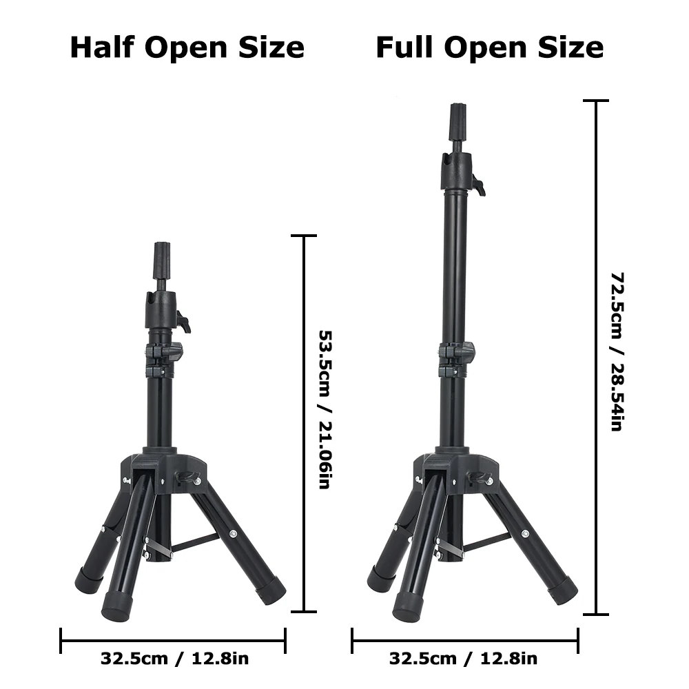 Adjustable Head Tripod Mannequin Head Tripod Wig Stand Cosmetology Training Doll Head Stand Metal Tripod Stand with Thick Leg