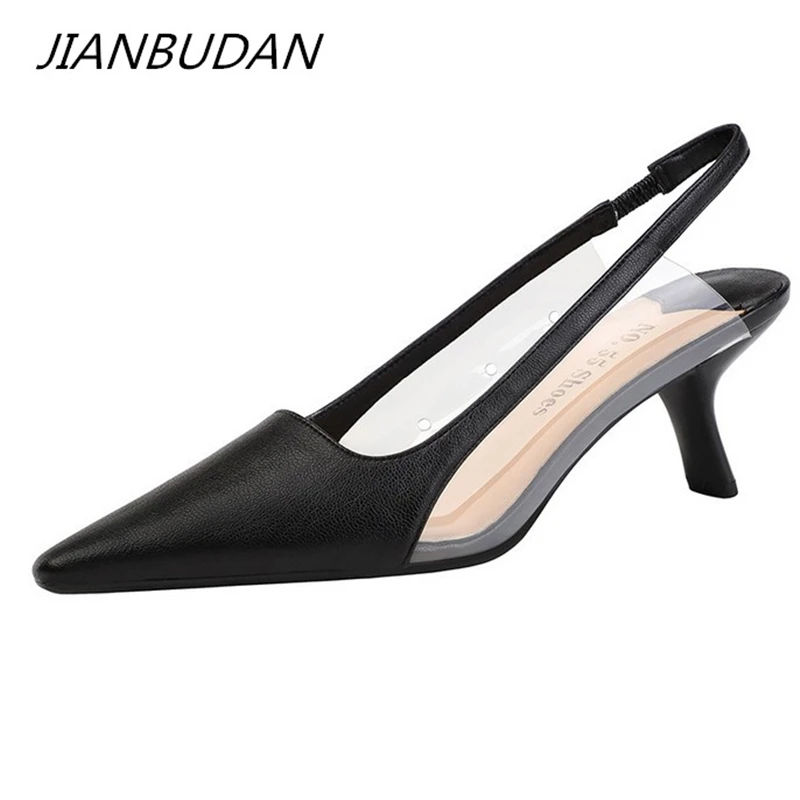 Сандалии JIANBUDAN женские с острым носком пикантные прозрачные туфли лодочки