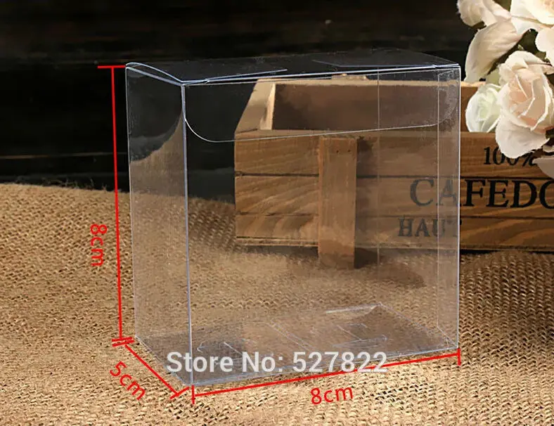 

100pcs FREE SHIPPING 8x8x5CM Clear PVC Birthday Gift Box Wedding Favor Candy Boxes PVC Transparent Box Toy Display Box