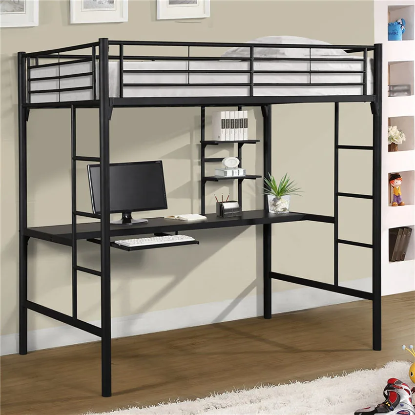 Space Saving Bunk Bed Student Dormitory Metal Loft Combination With Desk Sturdy Frame Easy Assembly Guardrail | Мебель