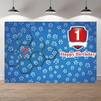 

Photography Background Kids Boy Girl Baby Birthday Banner Backdrop Party Dog Blue Paw Children Photo Background Photocall