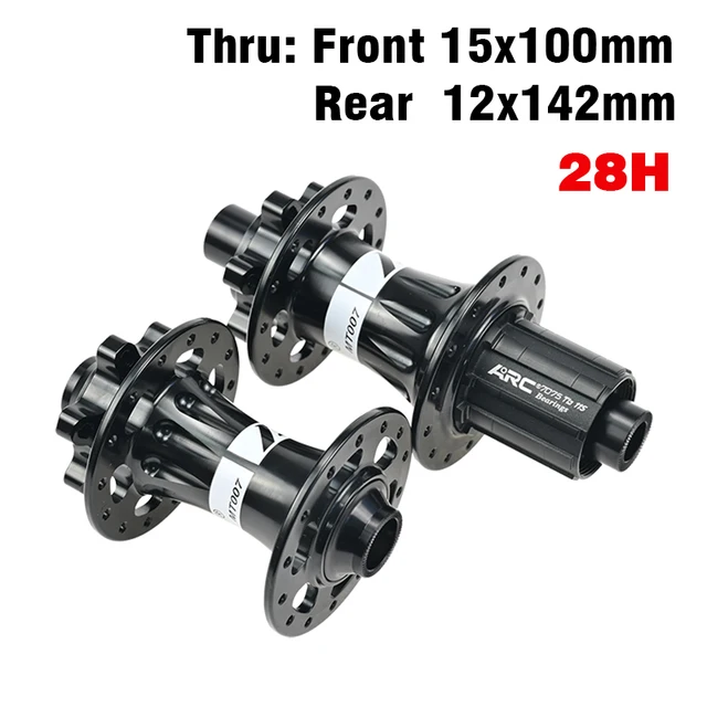 ARC Newest 28 Holes Mountain Bike Hub Disc Brake Aluminum Alloy Bicycle Hub 4 Pawls 48 Clicks Front Hub Rear Hub Warranty 1 Year 28H Black Thru