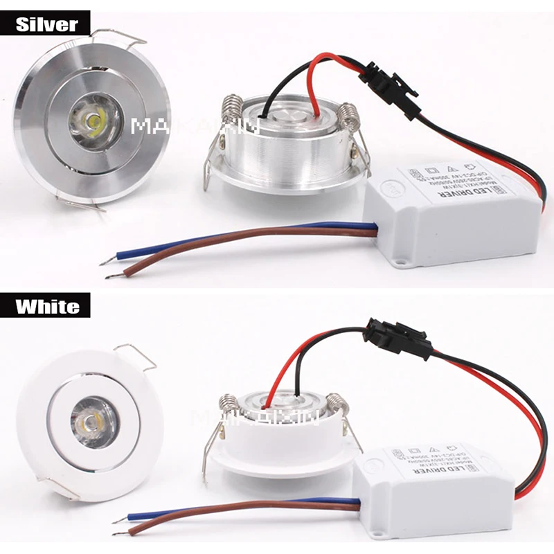 4/10pcs Led 미니 통 1W 3W 디 밍이 가능한 스포트 라이트 Recessed 램프 AC85-265v 천장 조명 알루미늄 52mm 드라이버